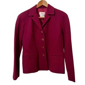 VTG Talbots Woolmark Petites Burgundy Wool Blazer Jacket Women Size 2